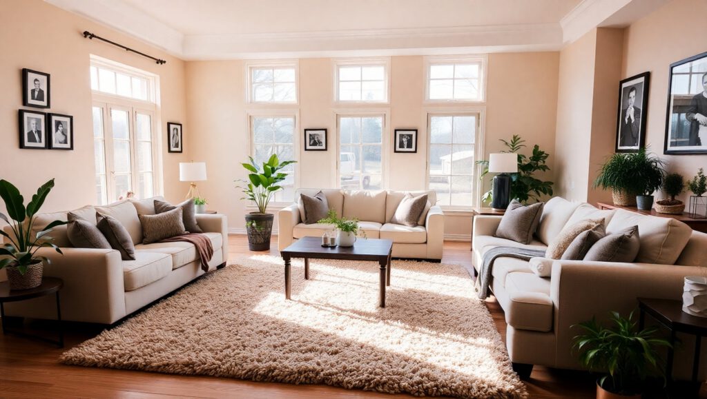 Warm and welcoming living room interior of a womens residential recovery home
